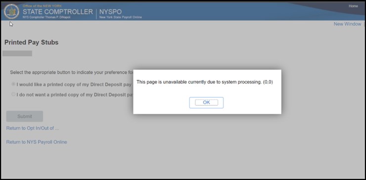 screenshot of NYSPO indicating page is unavailable due to system processing