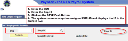 Image of PayServ NYS Payroll System - Employee ID request Page