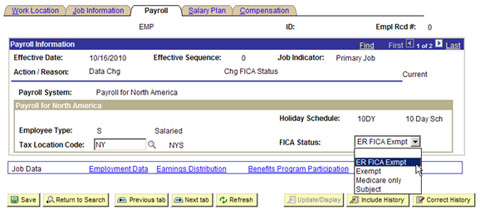 Payroll tab of the Job Data page