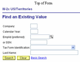 Clip of Find an Existing Value fields in W-2c form