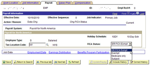Image of the Payroll tab of the Job Data page
